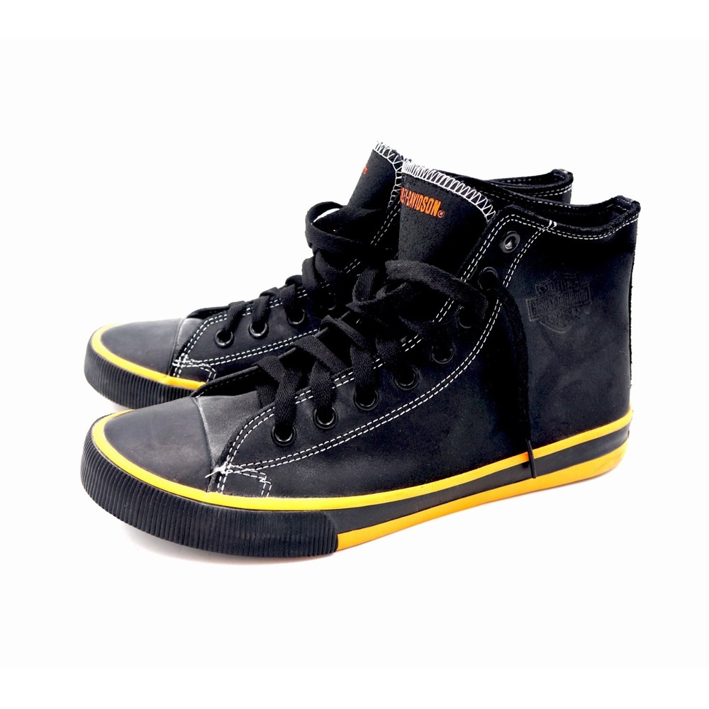 Harley Davidson Men's D93816 Black/Orange Leather High-Top Sneakers Shoes 9 - Picture 5 of 13